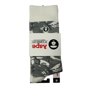 Bape Crew Socks Mens Womens Unisex Size 9-11 White Gray Camo‎ Circle Logo Skate